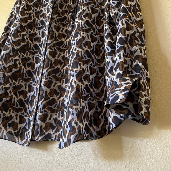 Theory Women's Navy Blue Brown Printed Silk-chiffon Shirt, size S - Picture 6 of 16